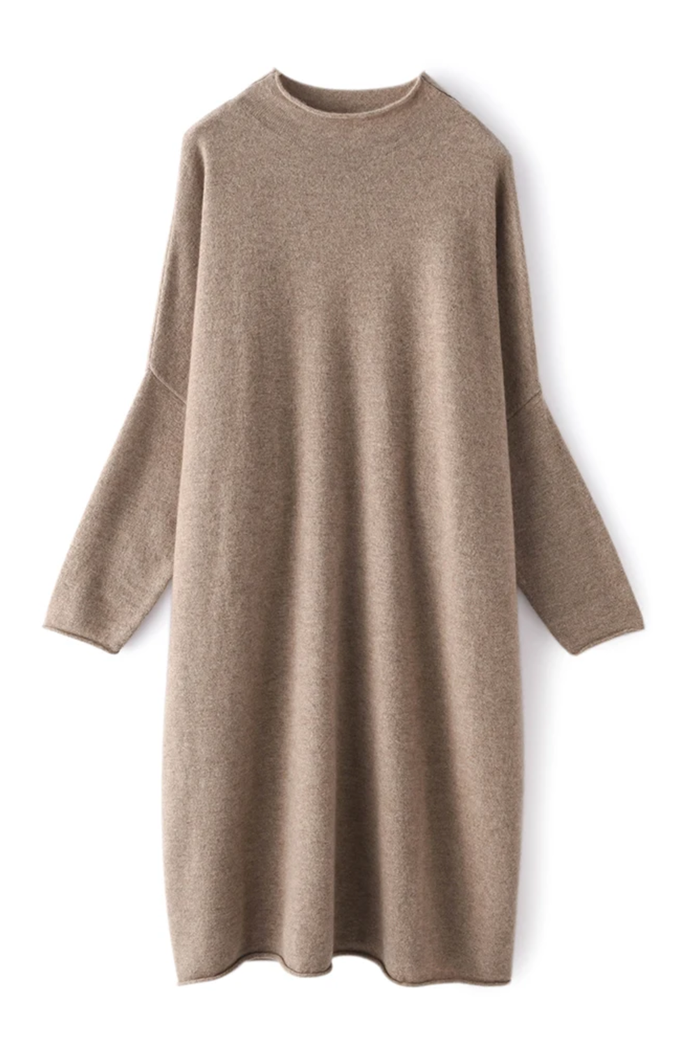Camel sweater dress on a white background