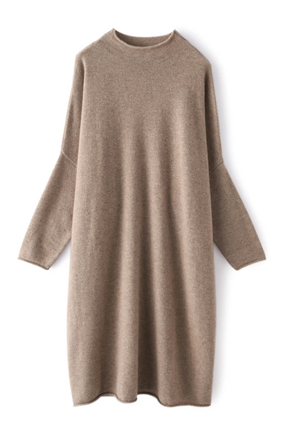 Camel sweater dress on a white background