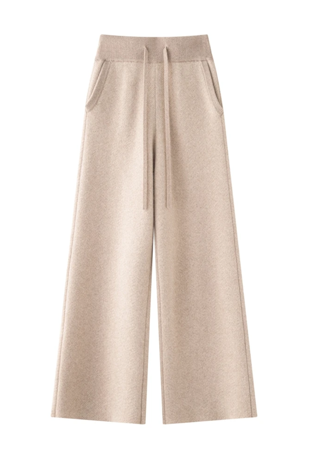 Camel wide-leg pants with a high collar on a white background