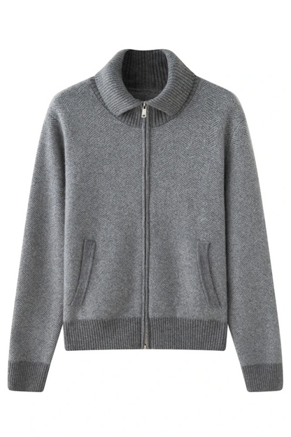 Gray zip-up sweater on a white background